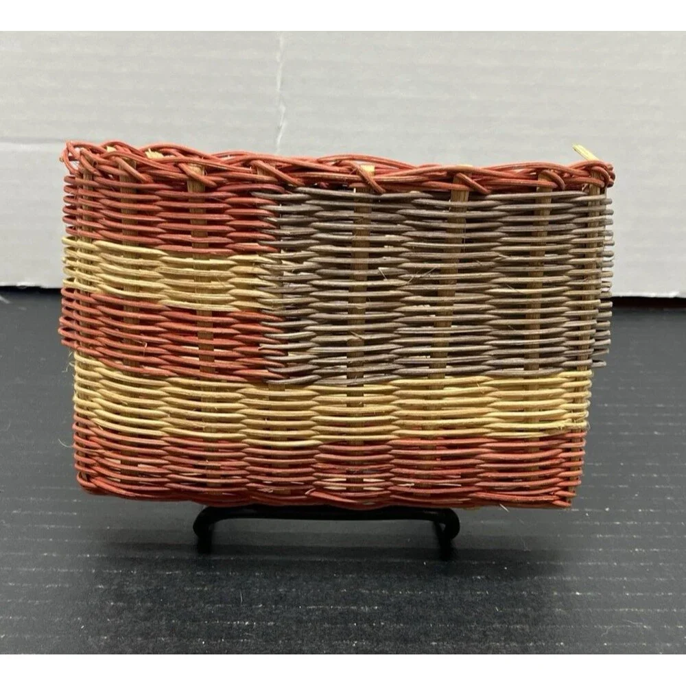 Vtg Patriotic Americana Woven Nesting Basket USA Flag Rustic Country Home Decor